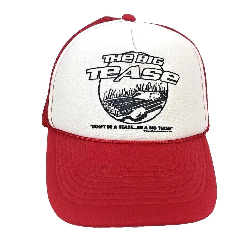 OTTO Big‎ Tease Trucker Hat Red White Mesh Retro Car Graphic Adjustable Snapback